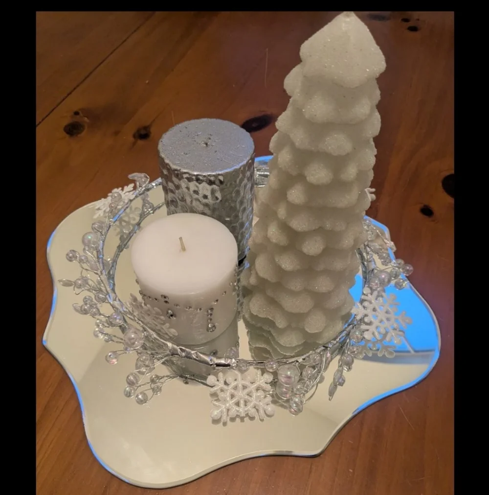 Festive Silver and White Candle Holder Set